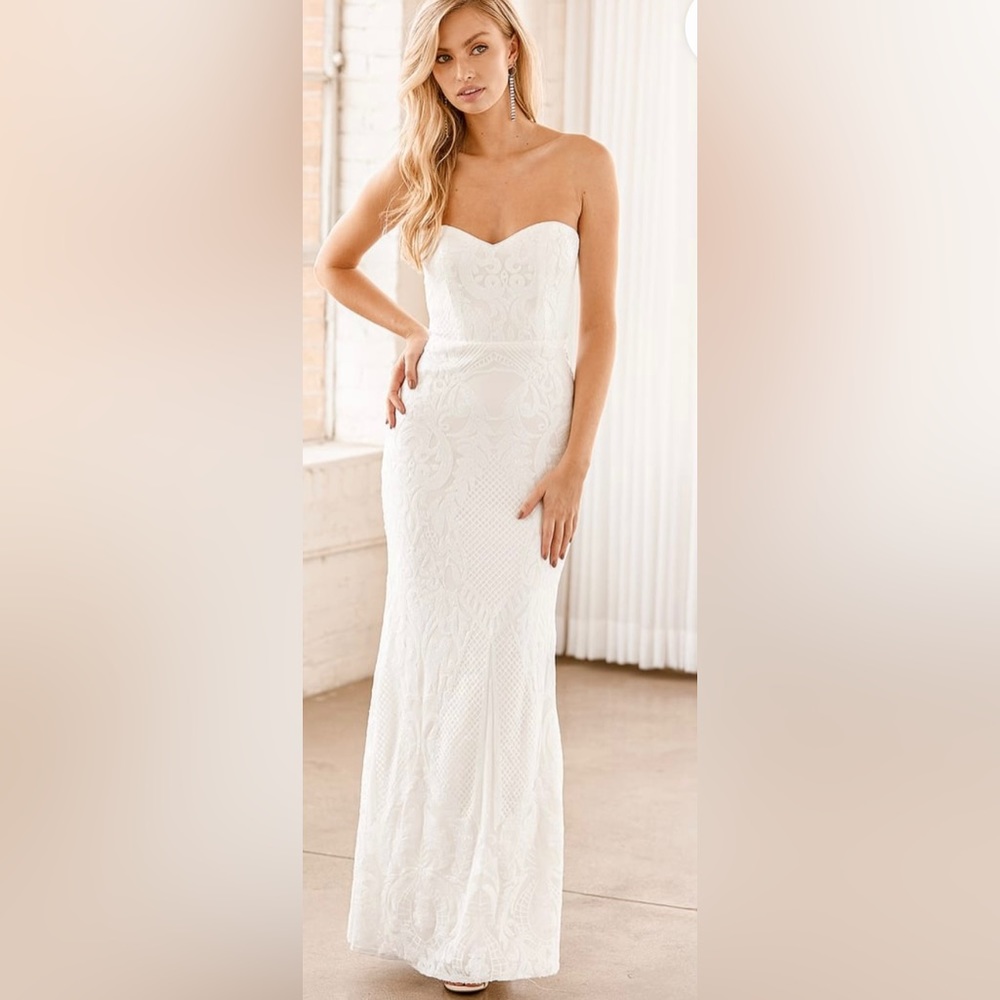 White Sequence Strapless Dress